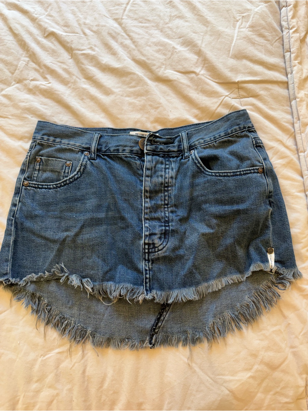 One Teaspoon Dark Blue Frayed Denim Mini Skirt